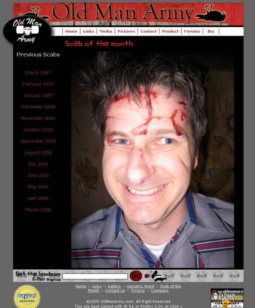 Patrick Jackson wins March 2007 Scab of the Month on OldManArmy.com